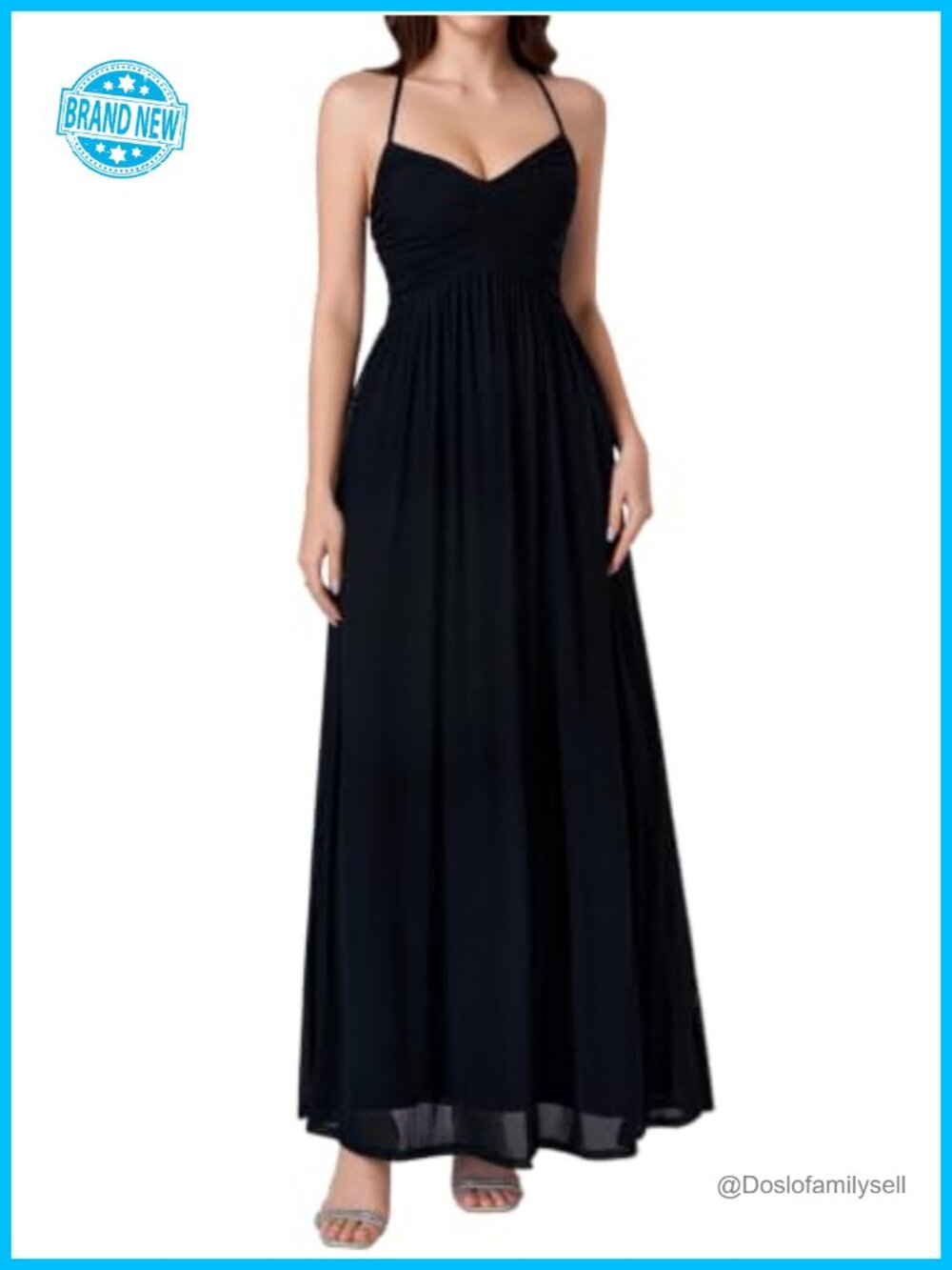 Women Floral Mesh Maxi Dress Spaghetti Strap A-Line Wedding Guest